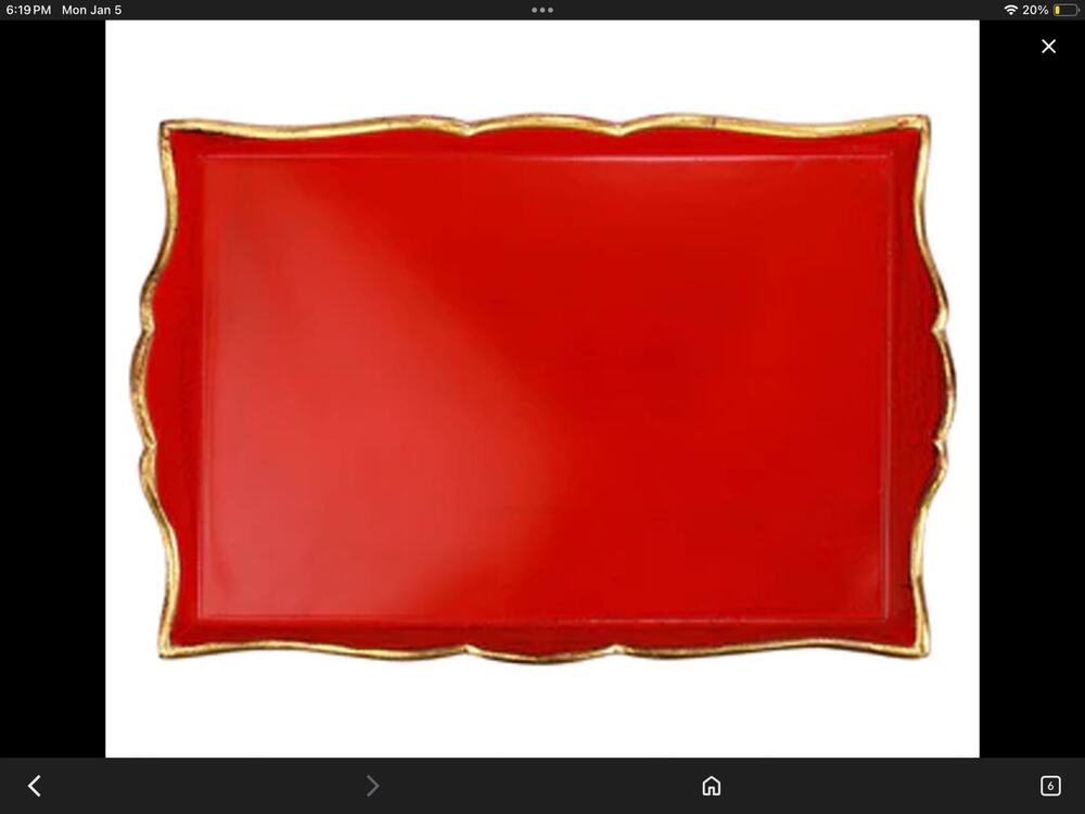 Vintage Italian Wooden Florentine Rectangle Tray red gold rectangular 18x12”